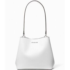 New Michael Kors Pratt Medium Shoulder Bag Optic White